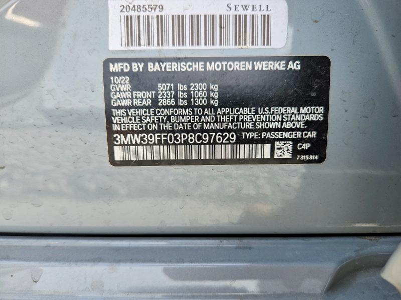 79944315 :رقم المزاد ، 3MW39FF03P8C97629 vin ، 2023 Bmw 330e مزاد بيع