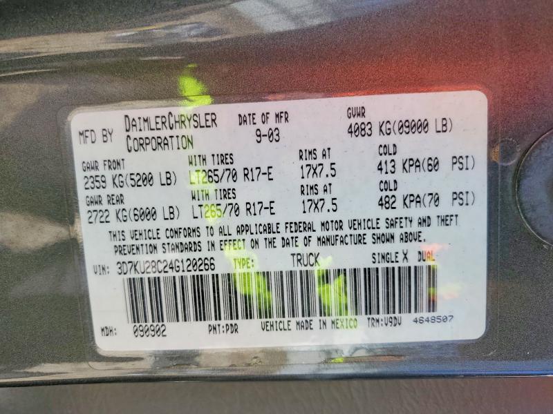 Продаж на аукціоні авто 2004 Dodge Ram 2500, vin: 3D7KU28C24G120266, номер лоту: 46585086