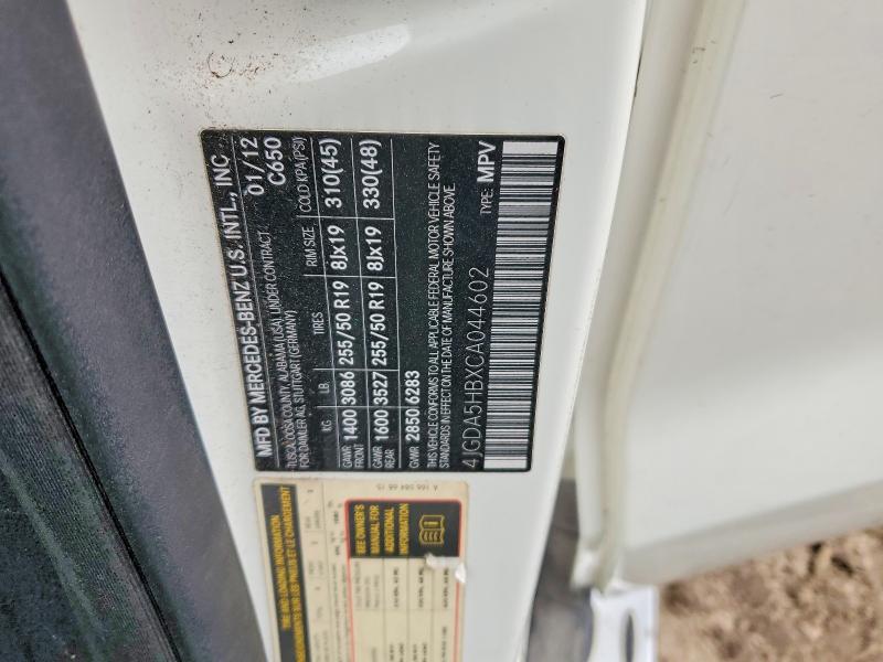 79449225 :رقم المزاد ، 4JGDA5HBXCA044602 vin ، 2012 Mercedes-benz Ml مزاد بيع