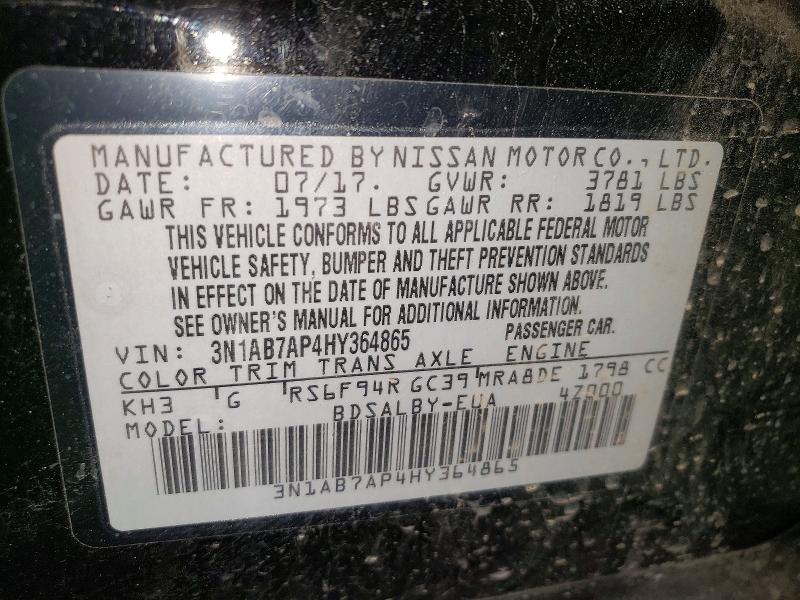 2017 Nissan Sentra მანქანა იყიდება აუქციონზე, vin: 3N1AB7AP4HY364865, აუქციონის ნომერი: 45565536