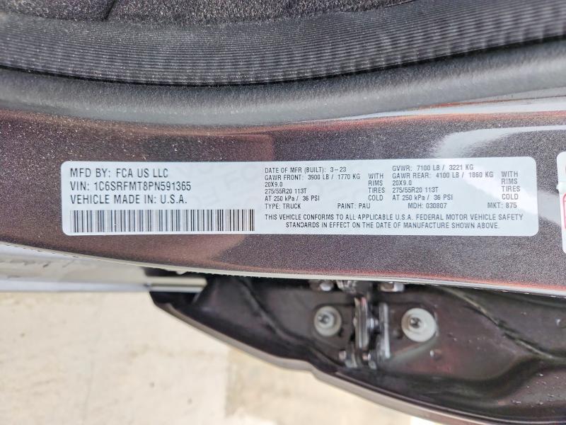 2023 Ram 1500 მანქანა იყიდება აუქციონზე, vin: 1C6SRFMT8PN591365, აუქციონის ნომერი: 47926516