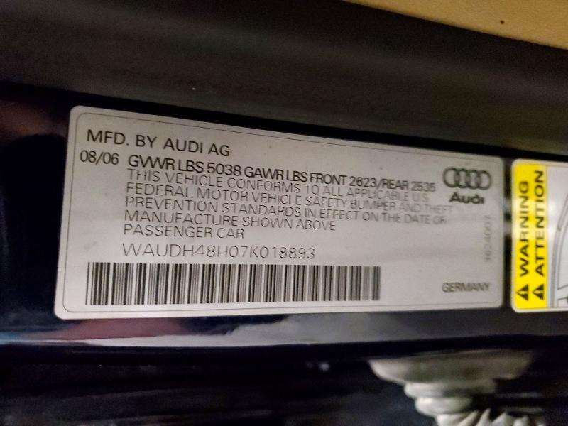 Продаж на аукціоні авто 2007 Audi A4, vin: WAUDH48H07K018893, номер лоту: 47992736