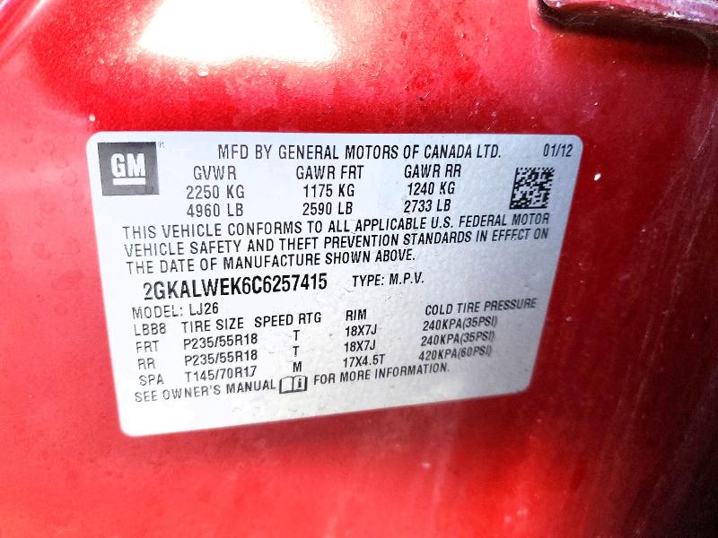 Aukcja sprzedaży 2012 Gmc Terrain, vin: 2GKALWEK6C6257415, numer aukcji: 45482376