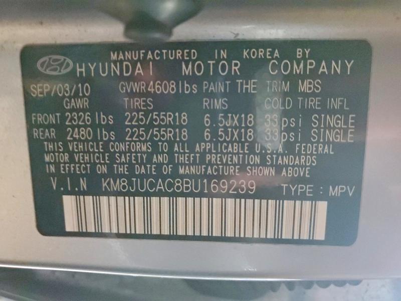 2011 Hyundai Tucson მანქანა იყიდება აუქციონზე, vin: KM8JUCAC8BU169239, აუქციონის ნომერი: 46881226