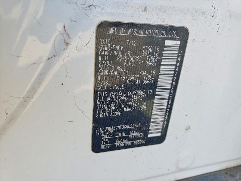 47072096 :رقم المزاد ، JN8AZ2NE3C9022797 vin ، 2012 Infiniti Qx56 مزاد بيع