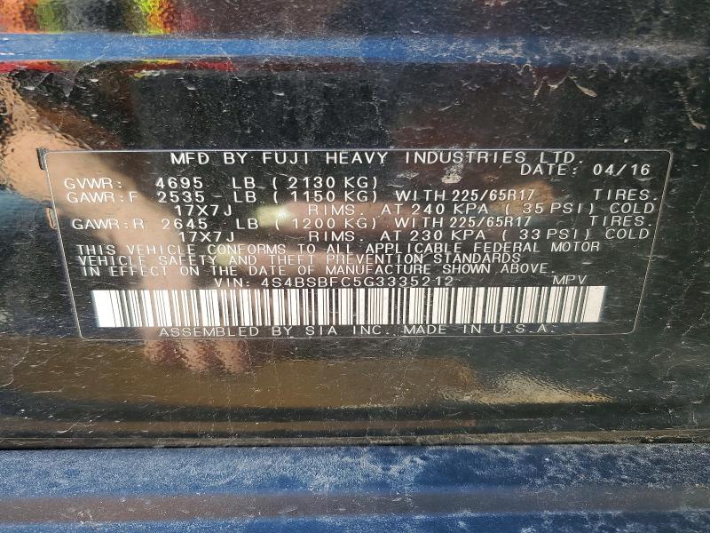 2016 Subaru Outback მანქანა იყიდება აუქციონზე, vin: 4S4BSBFC5G3335212, აუქციონის ნომერი: 46635886