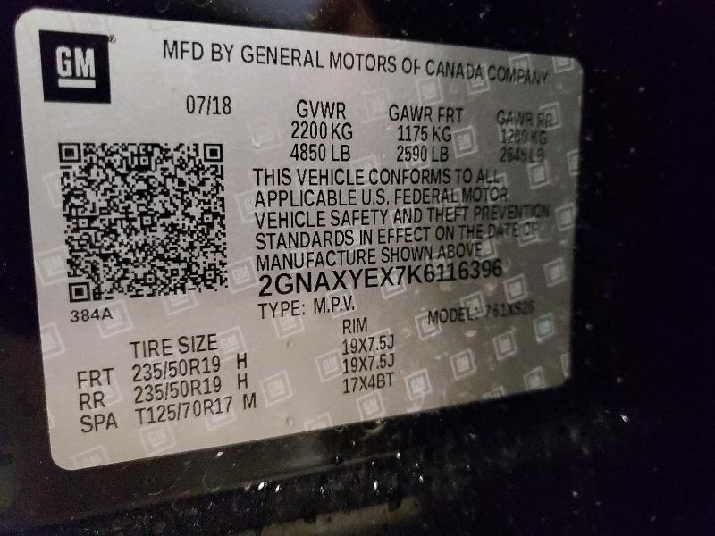2019 Chevrolet Equinox მანქანა იყიდება აუქციონზე, vin: 2GNAXYEX7K6116396, აუქციონის ნომერი: 47437216