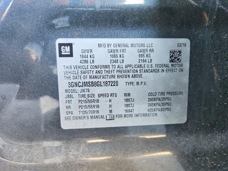 Продаж на аукціоні авто 2016 Chevrolet Trax, vin: 3GNCJMSB8GL187220, номер лоту: 42008436