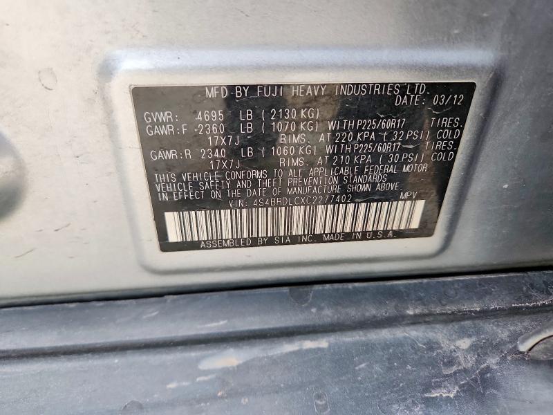 Aukcja sprzedaży 2012 Subaru Outback, vin: 4S4BRDLCXC2277402, numer aukcji: 47098116