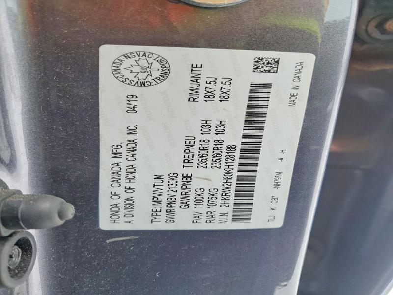 Продаж на аукціоні авто 2019 Honda Cr-v, vin: 2HKRW2H80KH128188, номер лоту: 45922336
