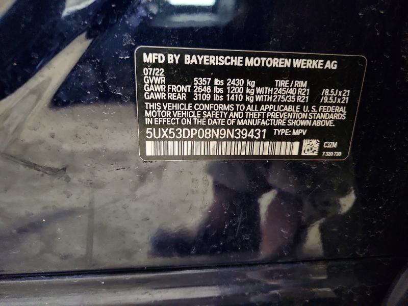 46537316 :رقم المزاد ، 5UX53DP08N9N39431 vin ، 2022 Bmw X3 مزاد بيع