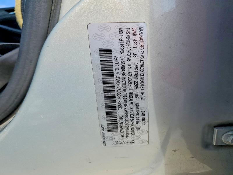Aukcja sprzedaży 2012 Volkswagen Jetta, vin: 3VWDP7AJ8CM023991, numer aukcji: 48126456
