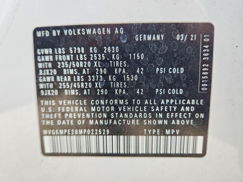 2021 Volkswagen Id.4 მანქანა იყიდება აუქციონზე, vin: WVGKMPE28MP022529, აუქციონის ნომერი: 47447736