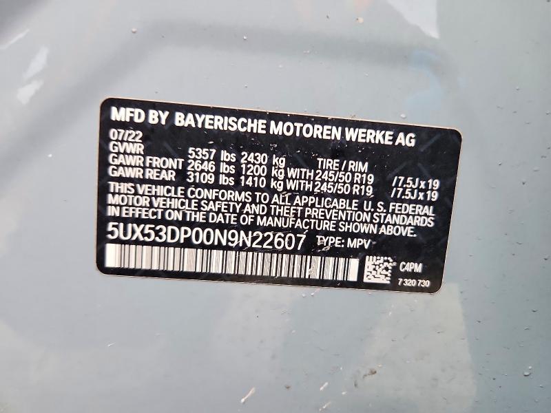Aukcja sprzedaży 2022 Bmw X3, vin: 5UX53DP00N9N22607, numer aukcji: 47969416