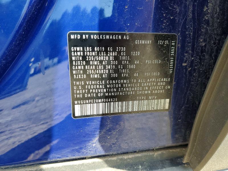 2021 Volkswagen Id.4 მანქანა იყიდება აუქციონზე, vin: WVGUNPE28MP064625, აუქციონის ნომერი: 45690896
