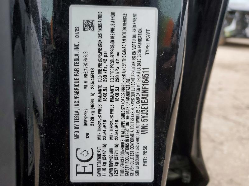 Продажа на аукционе авто 2022 Tesla Model 3, vin: 5YJ3E1EA0NF164511, номер лота: 46381936