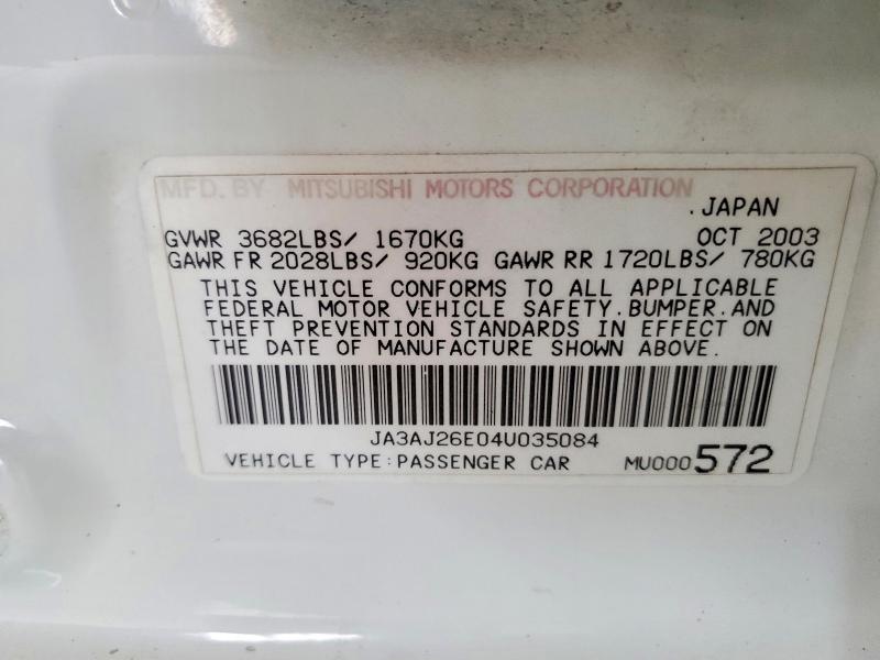 Продаж на аукціоні авто 2004 Mitsubishi Lancer, vin: JA3AJ26E04U035084, номер лоту: 41765746