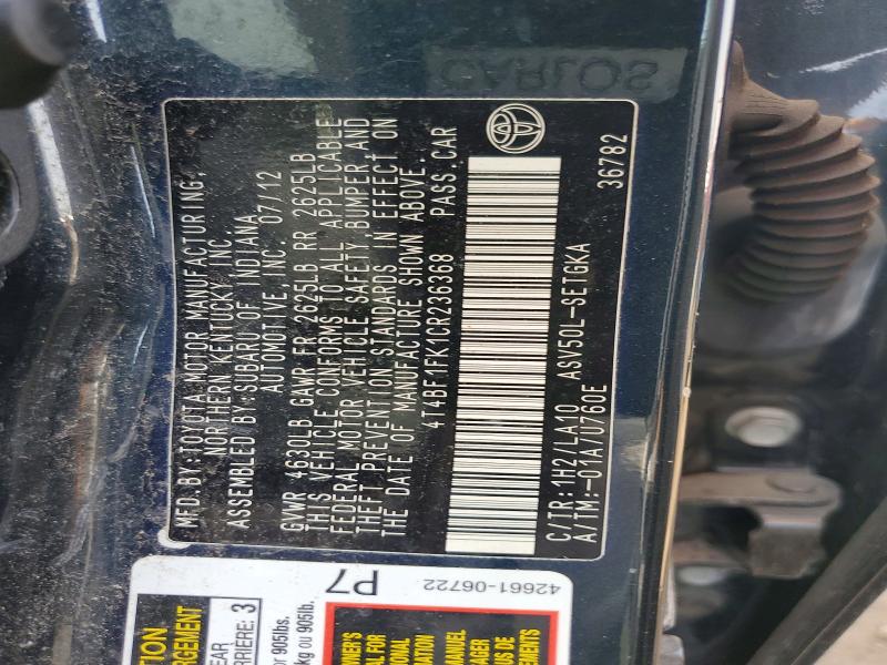 Продажа на аукционе авто 2012 Toyota Camry, vin: 4T4BF1FK1CR236368, номер лота: 47362676