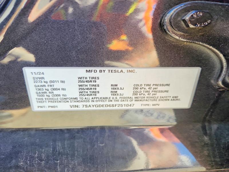 45640006 :رقم المزاد ، 7SAYGDED6SF251047 vin ، 2025 Tesla Model Y مزاد بيع