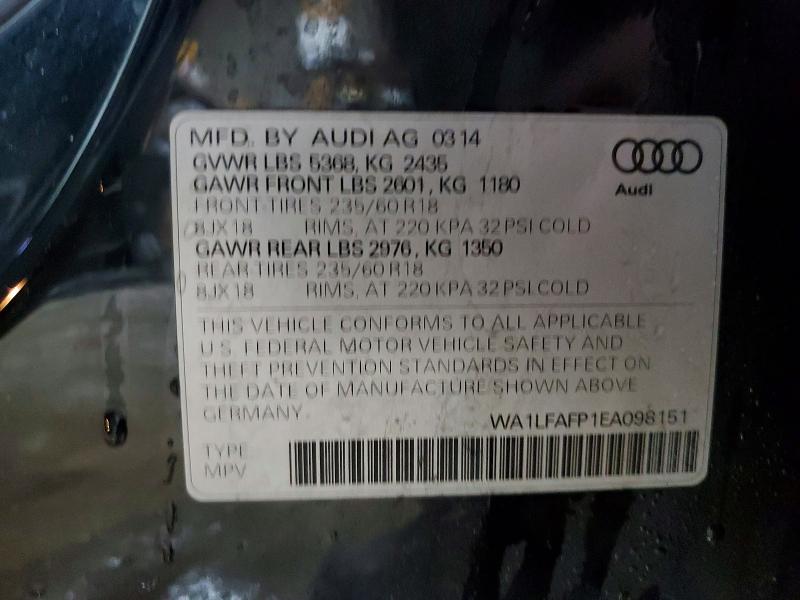 2014 Audi Q5 მანქანა იყიდება აუქციონზე, vin: WA1LFAFP1EA098151, აუქციონის ნომერი: 42075996