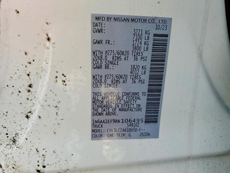 Aukcja sprzedaży 2024 Nissan Titan, vin: 1N6AA1EF9RN106495, numer aukcji: 41757706