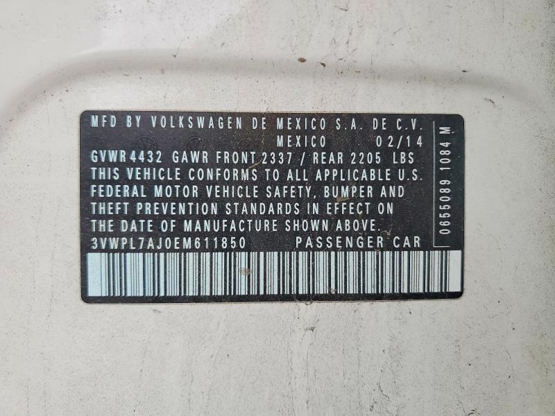 Aukcja sprzedaży 2014 Volkswagen Jetta, vin: 3VWPL7AJ0EM611850, numer aukcji: 47838866