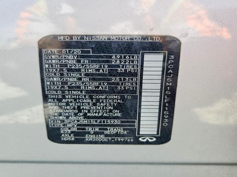 Aukcja sprzedaży 2020 Infiniti Qx50, vin: 3PCAJ5M15LF115930, numer aukcji: 47745436