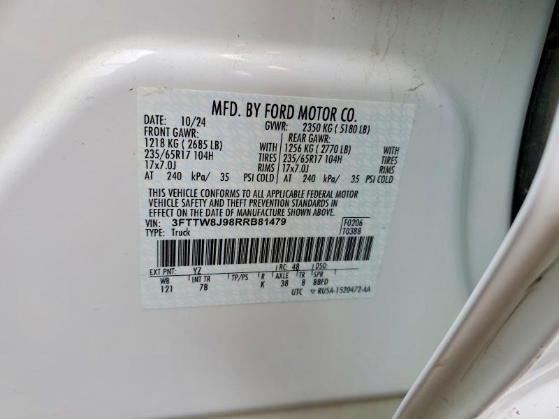 47038026 :رقم المزاد ، 3FTTW8J98RRB81479 vin ، 2024 Ford Maverick مزاد بيع
