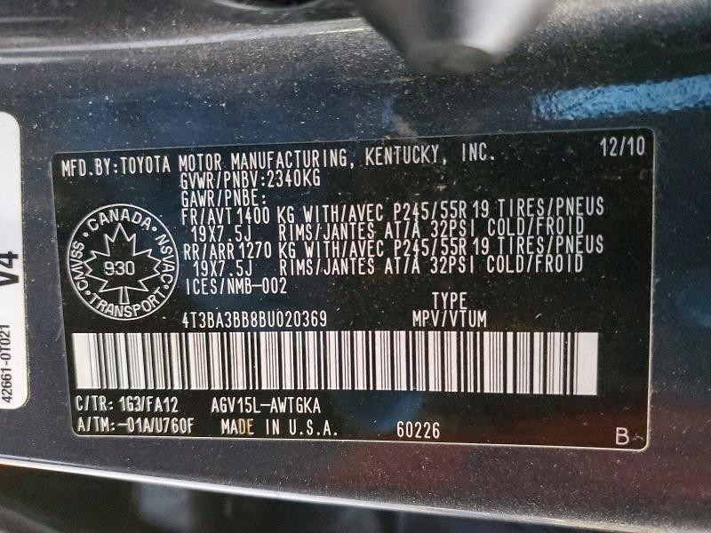 Продажа на аукционе авто 2011 Toyota Venza, vin: 4T3BA3BB8BU020369, номер лота: 45462706
