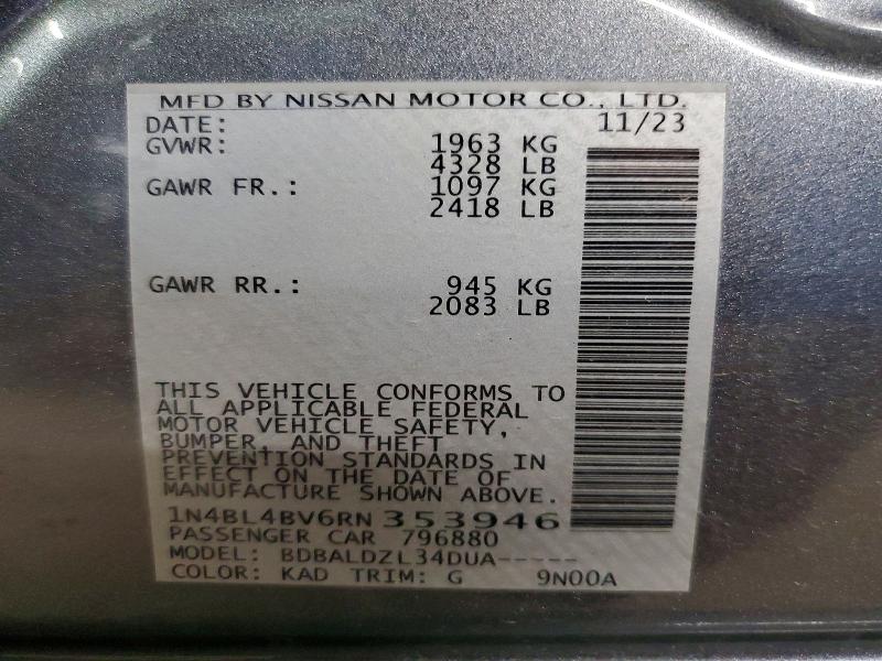 Продажа на аукционе авто 2024 Nissan Altima, vin: 1N4BL4BV6RN353946, номер лота: 46304336