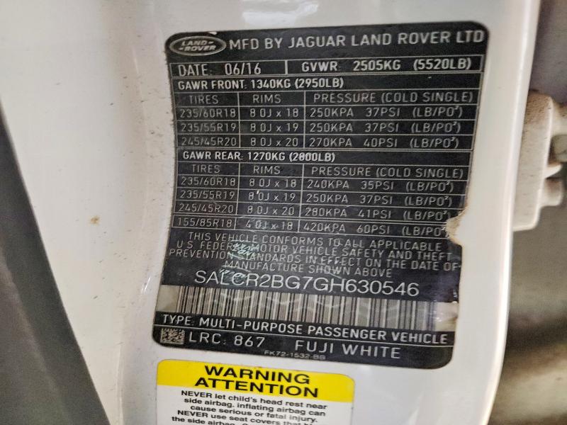 Продаж на аукціоні авто 2016 Land Rover Discovery Sport, vin: SALCR2BG7GH630546, номер лоту: 46631936