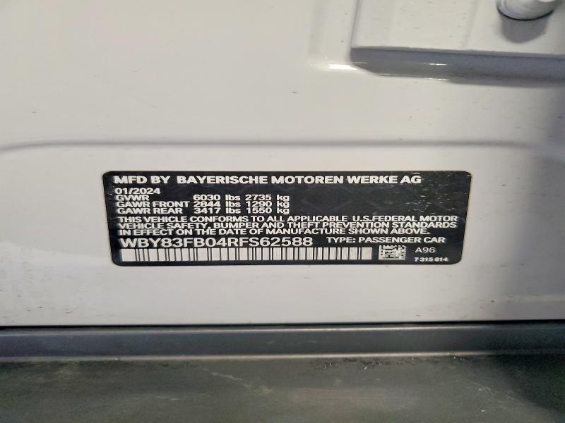 Продажа на аукционе авто 2024 Bmw I4, vin: WBY83FB04RFS62588, номер лота: 45995096