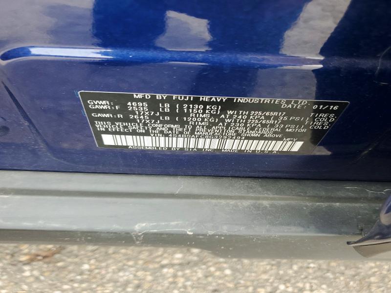 2016 Subaru Outback მანქანა იყიდება აუქციონზე, vin: 4S4BSAFC8G3292494, აუქციონის ნომერი: 48280746