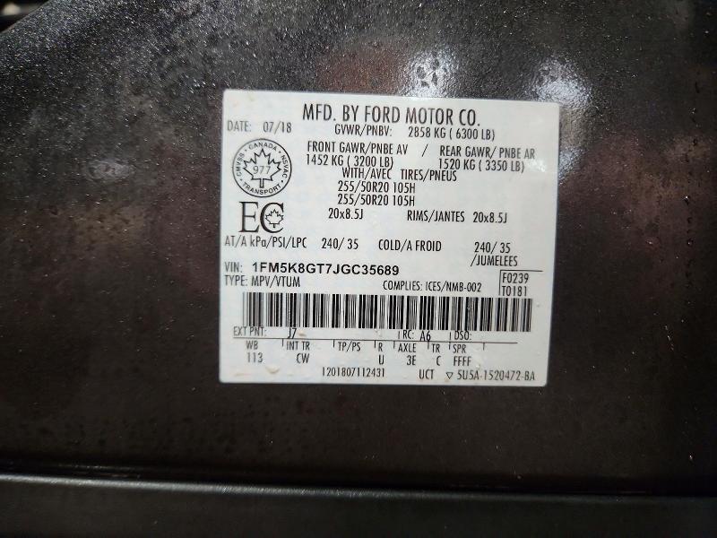 45987036 :رقم المزاد ، 1FM5K8GT7JGC35689 vin ، 2018 Ford Explorer مزاد بيع