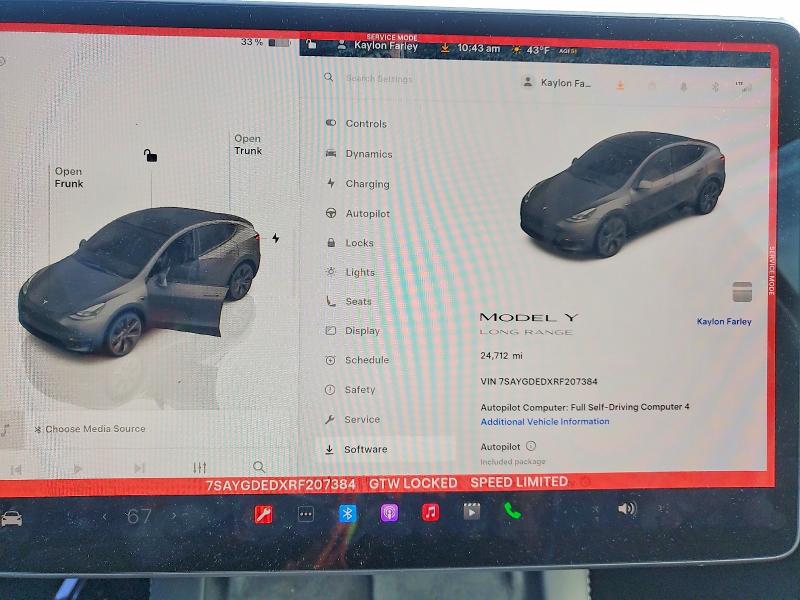 46258206 :رقم المزاد ، 7SAYGDEDXRF207384 vin ، 2024 Tesla Model Y مزاد بيع