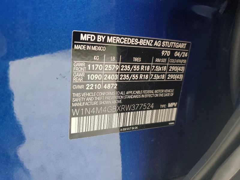 Aukcja sprzedaży 2024 Mercedes-benz Glb, vin: W1N4M4GBXRW377524, numer aukcji: 41927806