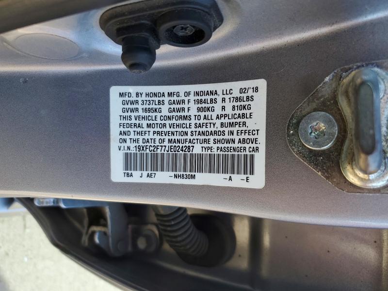 Aukcja sprzedaży 2018 Honda Civic, vin: 19XFC2F77JE024287, numer aukcji: 41808156