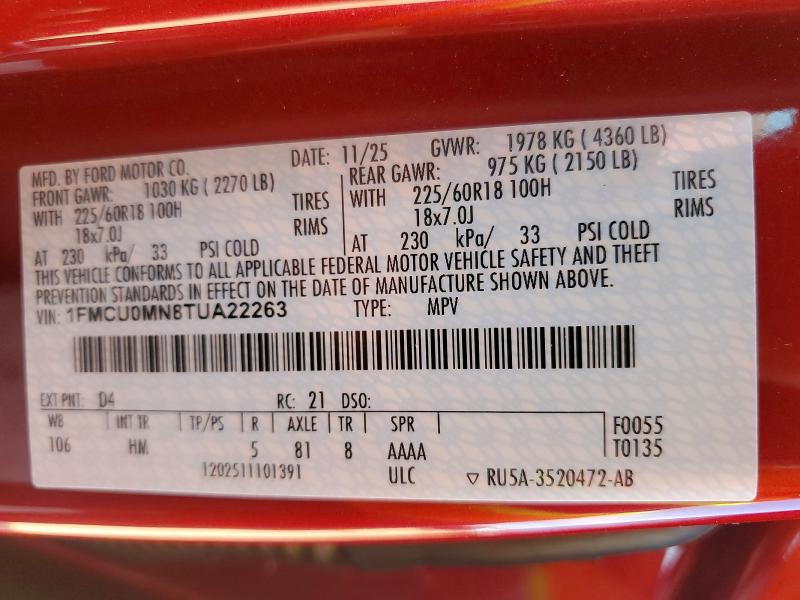 2026 Ford Escape მანქანა იყიდება აუქციონზე, vin: 1FMCU0MN8TUA22263, აუქციონის ნომერი: 46923976