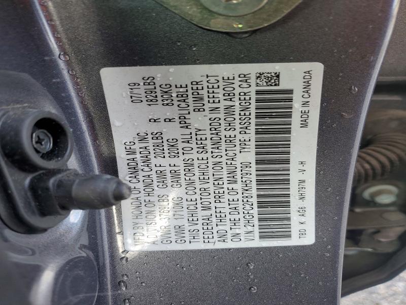 Продаж на аукціоні авто 2019 Honda Civic, vin: 2HGFC2F87KH579790, номер лоту: 47783066