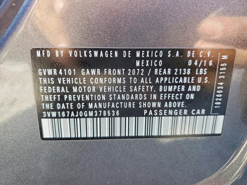 Aukcja sprzedaży 2016 Volkswagen Jetta, vin: 3VW167AJ0GM378536, numer aukcji: 47446536