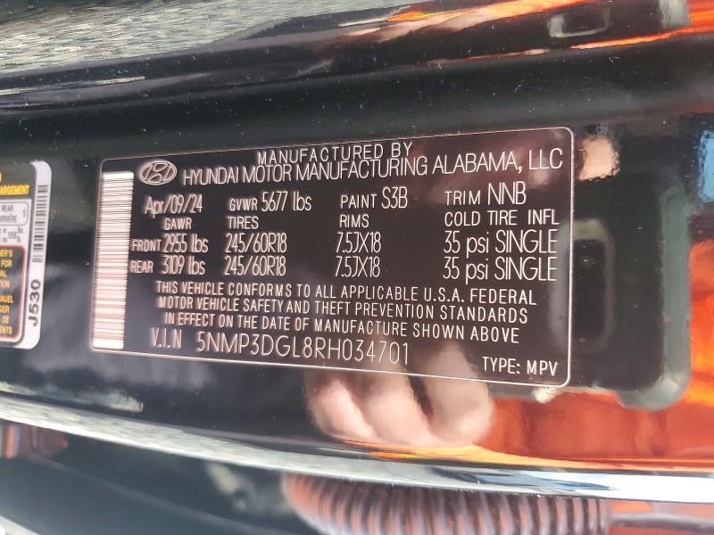 Aukcja sprzedaży 2024 Hyundai Santa Fe, vin: 5NMP3DGL8RH034701, numer aukcji: 46626866