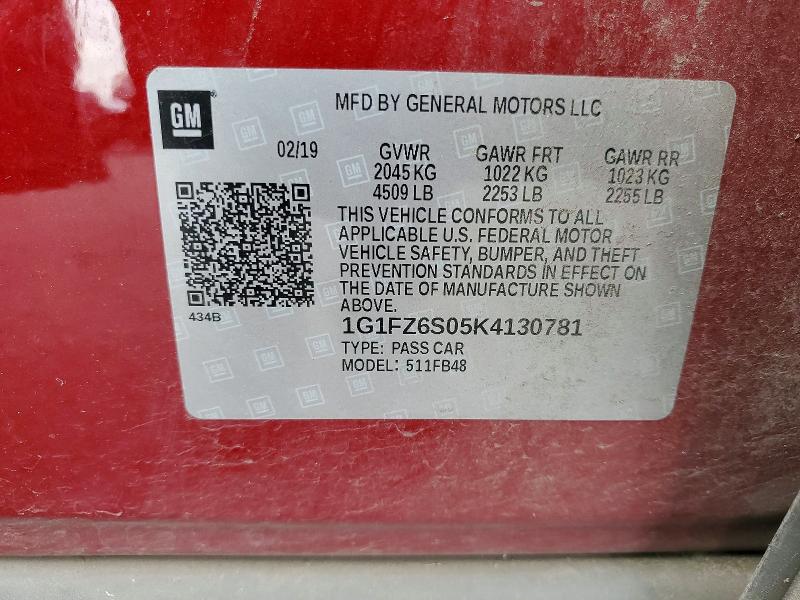Aukcja sprzedaży 2019 Chevrolet Bolt Ev, vin: 1G1FZ6S05K4130781, numer aukcji: 46402096