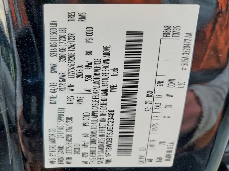 47577526 :رقم المزاد ، 1FT8W3BT5JEC23486 vin ، 2018 Ford F350 مزاد بيع