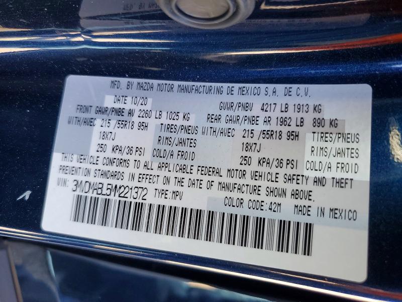 2021 Mazda Cx-30 მანქანა იყიდება აუქციონზე, vin: 3MVDMABL5MM221372, აუქციონის ნომერი: 46674506