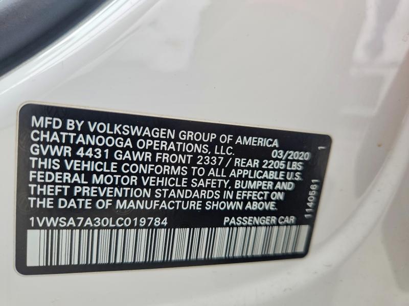 2020 Volkswagen Passat მანქანა იყიდება აუქციონზე, vin: 1VWSA7A30LC019784, აუქციონის ნომერი: 47811286