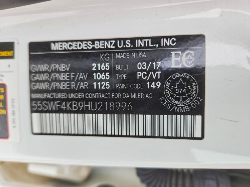 Продажа на аукционе авто 2017 Mercedes-benz C, vin: 55SWF4KB9HU218996, номер лота: 46376876