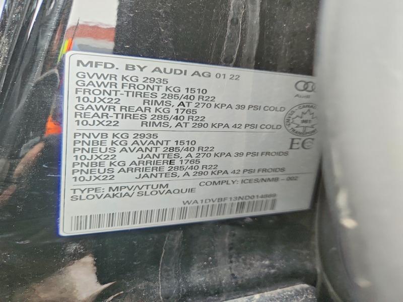 Продажа на аукционе авто 2022 Audi Q8, vin: WA1DVBF13ND014869, номер лота: 79532645
