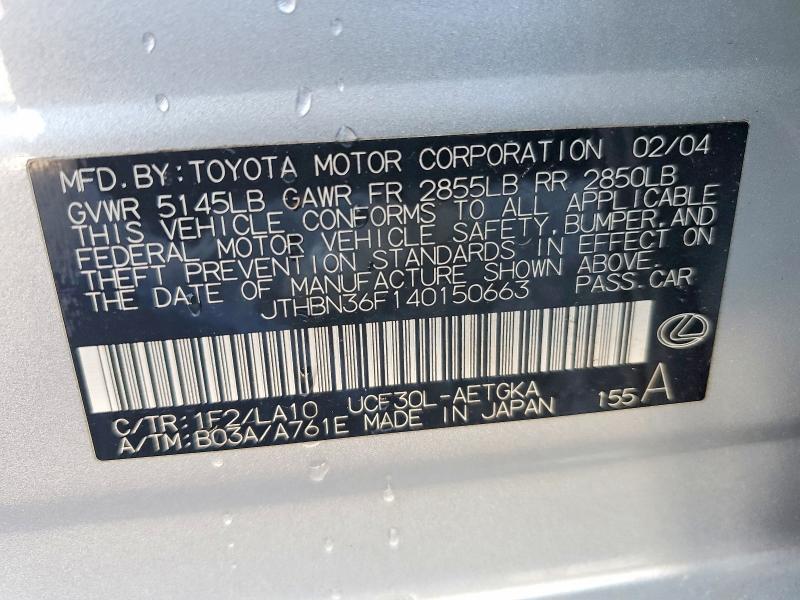 46006816 :رقم المزاد ، JTHBN36F140150663 vin ، 2004 Lexus Ls 430 مزاد بيع