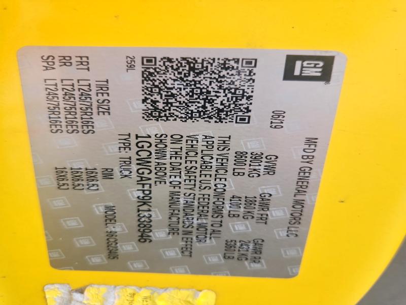 Aukcja sprzedaży 2019 Chevrolet Express G2500, vin: 1GCWGAFP9K1338946, numer aukcji: 54189406
