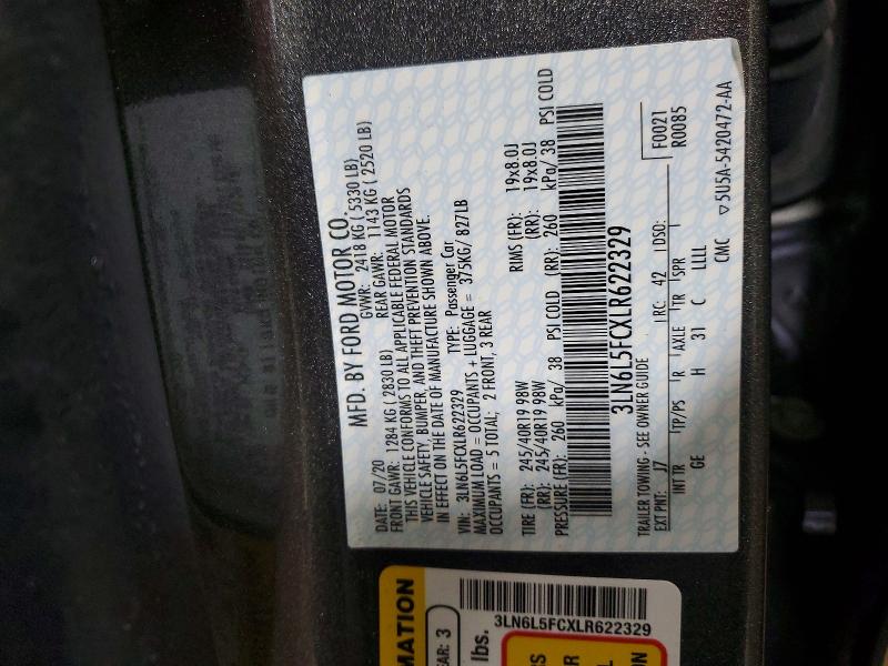 47583506 :رقم المزاد ، 3LN6L5FCXLR622329 vin ، 2020 Lincoln Mkz مزاد بيع